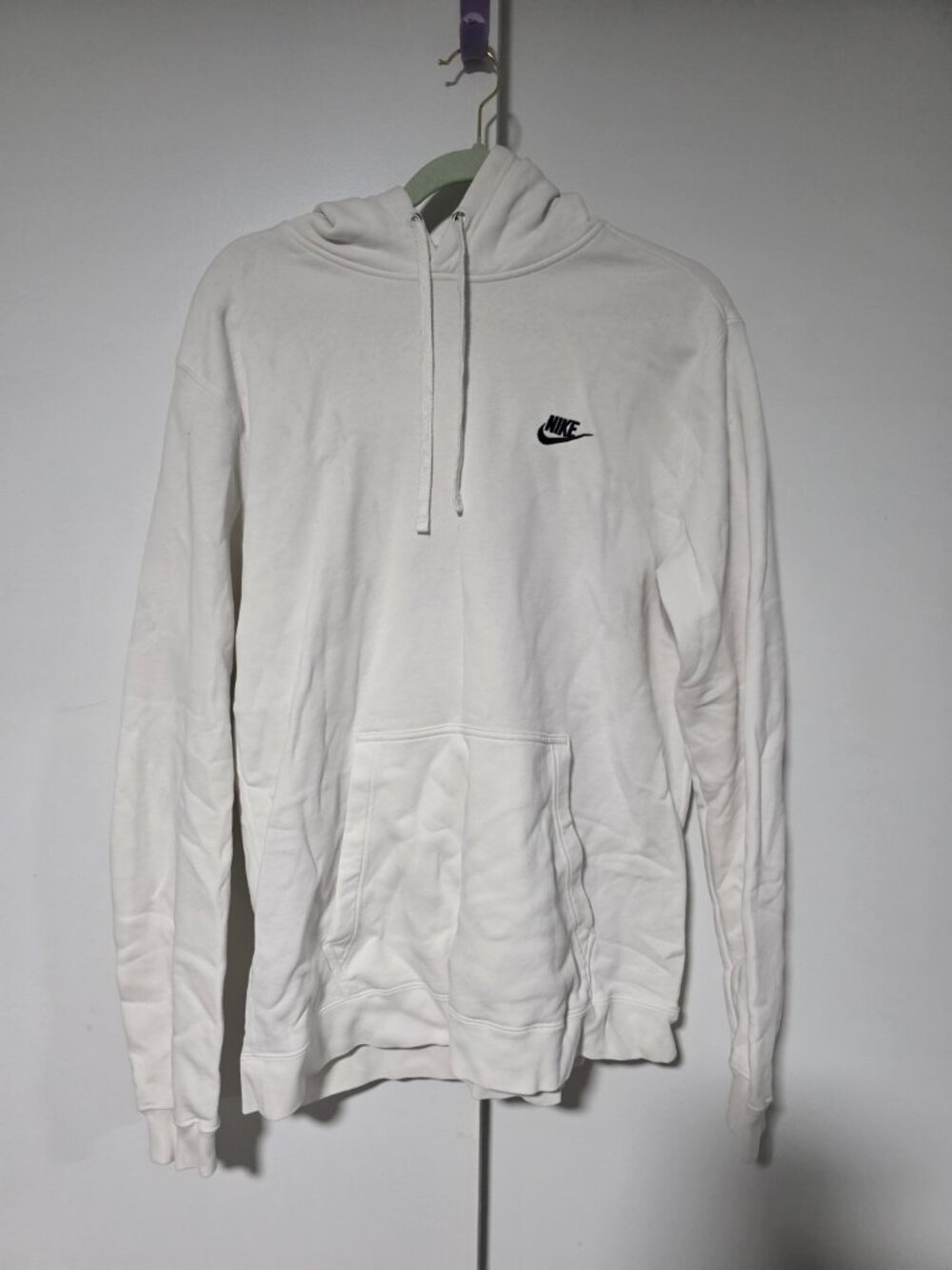 Nike Hoodie Mens Large White Pullover Sweatshirt Swoosh Logo Pocket RN#56323